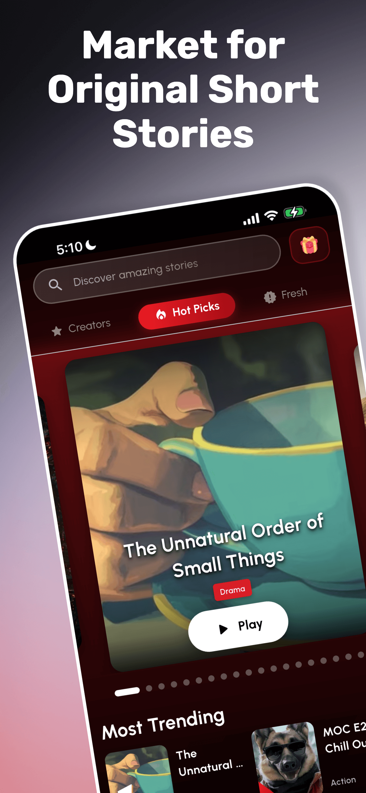 Vignetta app — Hot Picks feed showing The Unnatural Order of Small Things